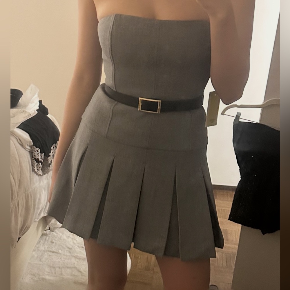 Aritzia Gray Pleated Fit and Flare Mini Skirt - Picture 4 of 4